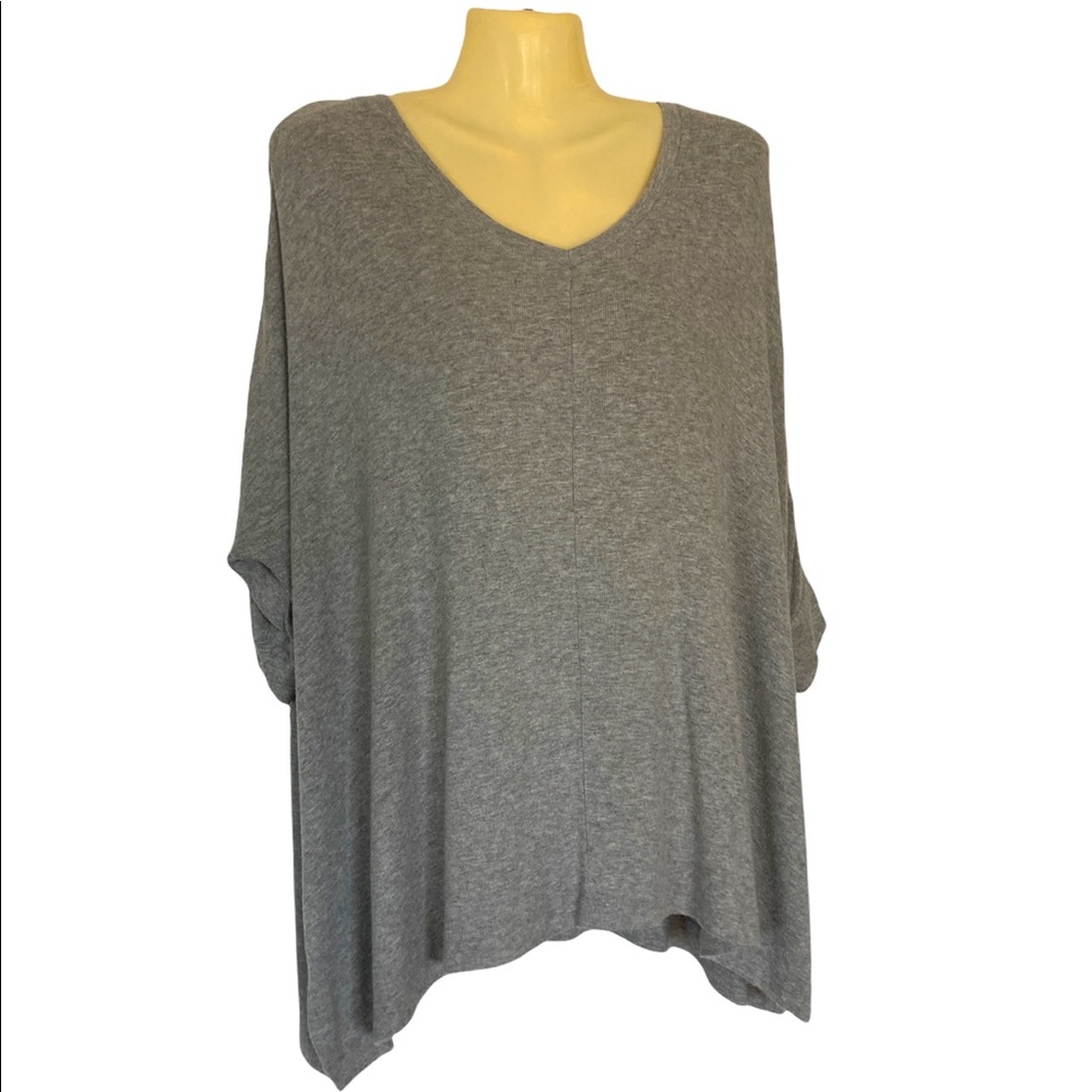 Laurie Felt V-Neck Sweater 3/4 Sleeve Oversized Bohemian Boxy Chic XS/Small Gray